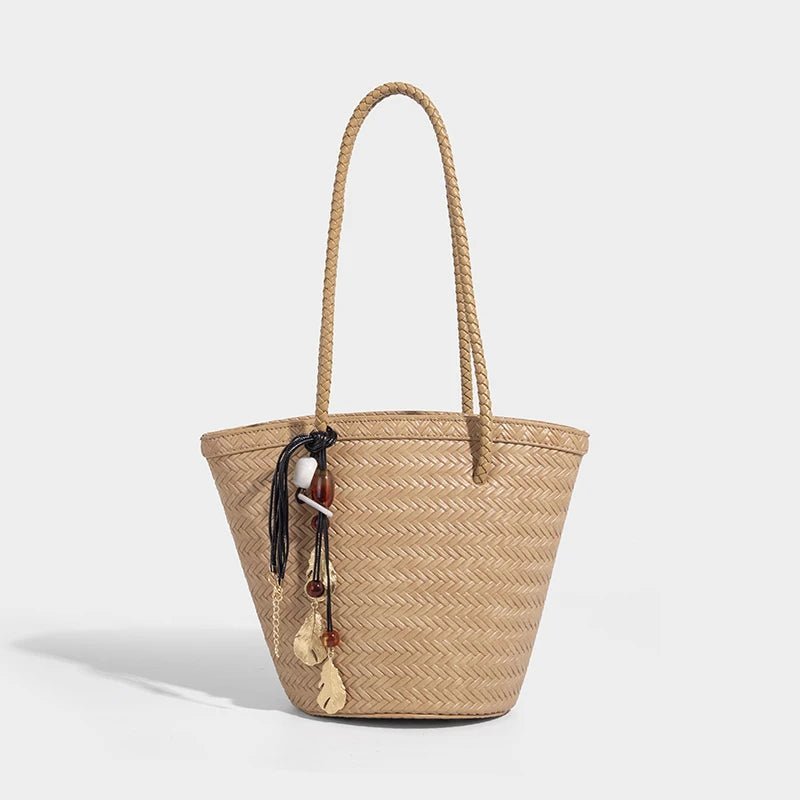 Meryl Woven Bucket Bag with Removable Pouch and Adjustable Strap