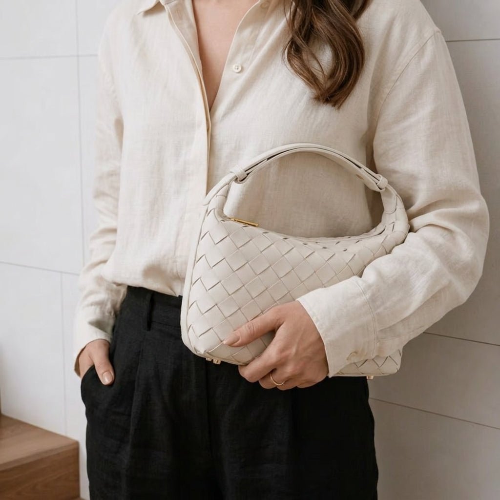 Mica Mini Woven Vegan Leather Bag with Adjustable Handle