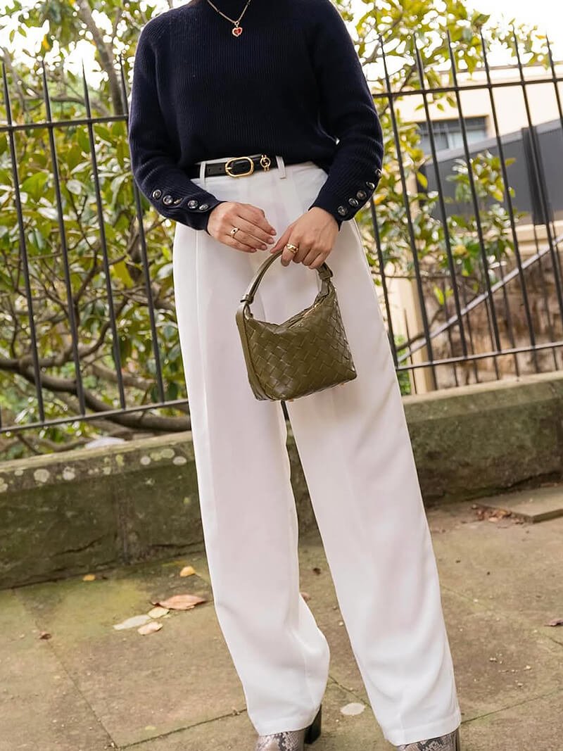 Mica Mini Woven Vegan Leather Bag with Adjustable Handle