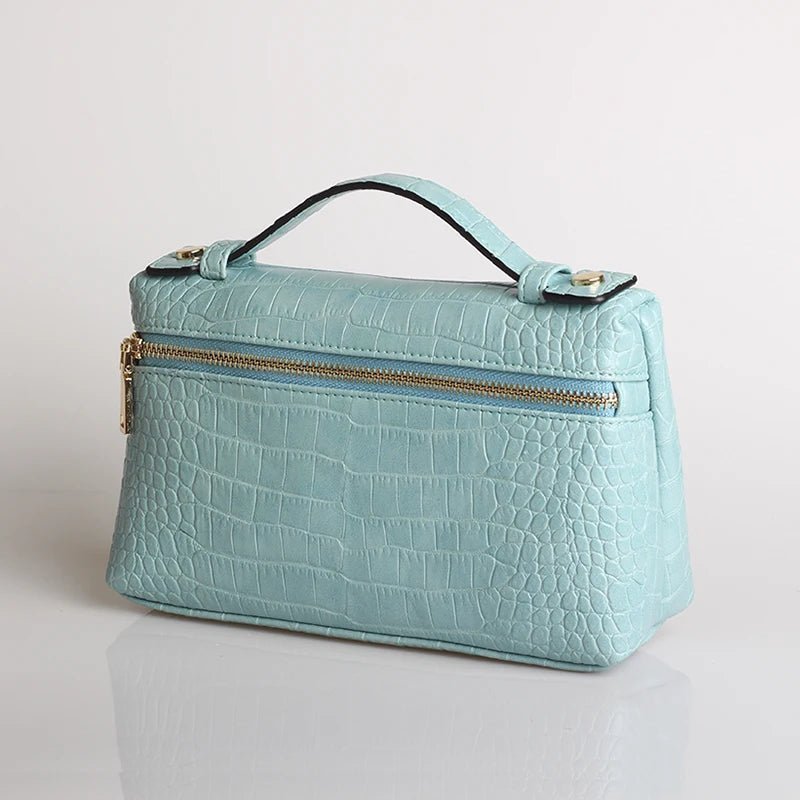 Minerva Croc-Embossed Vegan Leather Top Handle Clutch Bag – view 12