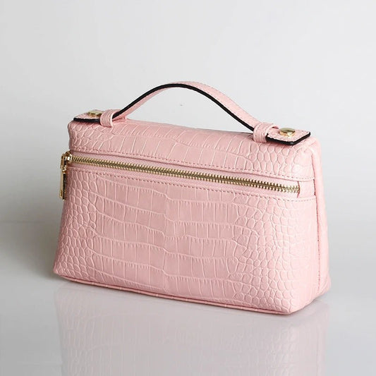 Minerva Croc-Embossed Vegan Leather Top Handle Clutch Bag
