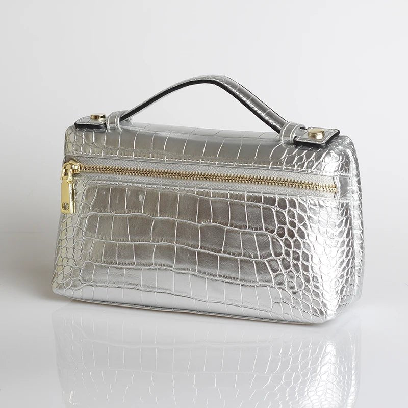 Minerva Croc-Embossed Vegan Leather Top Handle Clutch Bag – view 6