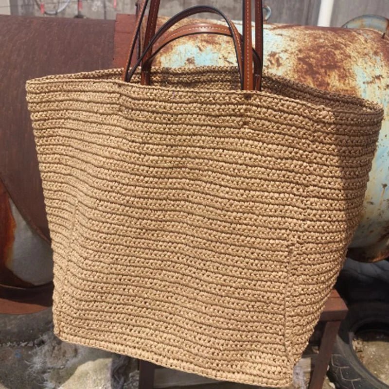 Celeste Handwoven Natural Straw Large Tote Bag with Open Top