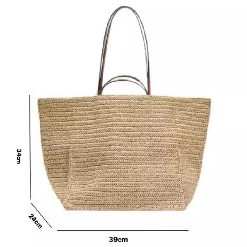 Celeste Handwoven Natural Straw Large Tote Bag with Open Top