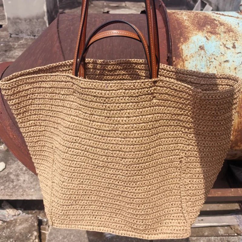 Celeste Handwoven Natural Straw Large Tote Bag with Open Top