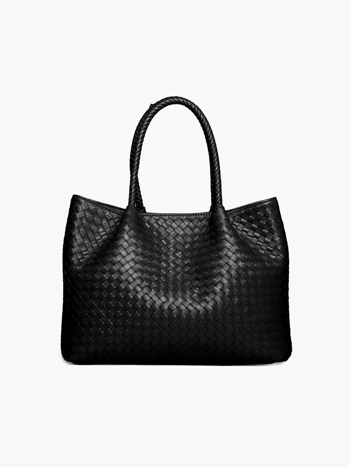 Gracie XL Hand-Woven Vegan Leather Top Handle Tote – Black – view 1