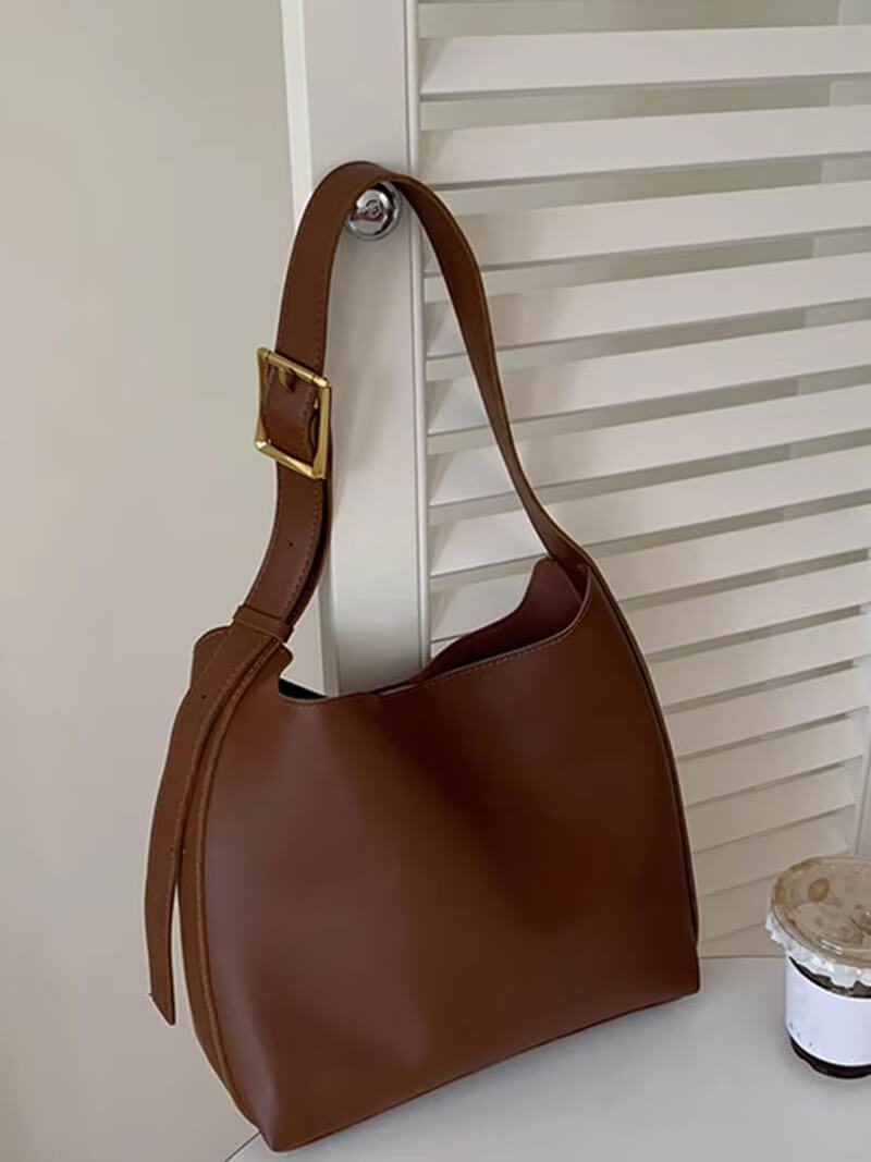 Nina Vintage-Inspired Vegan Leather Shoulder Bag with Adjustable Strap – Brown – view 1