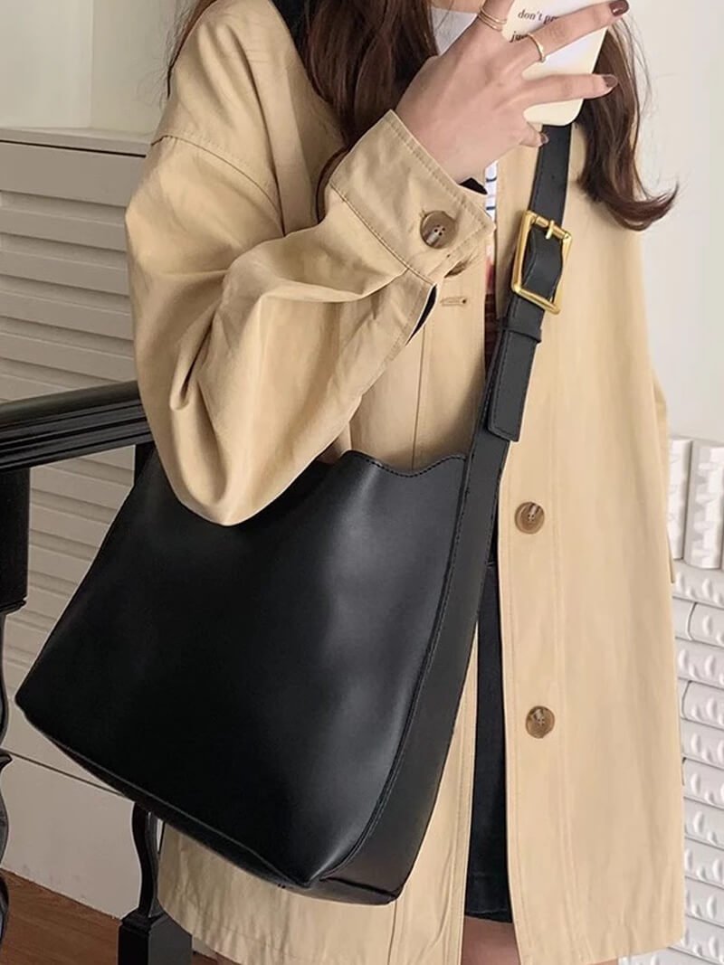 Nina Vintage-Inspired Vegan Leather Shoulder Bag with Adjustable Strap