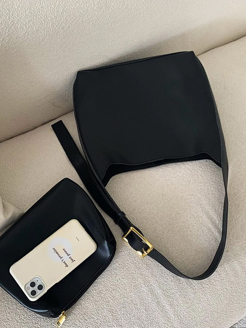 Nina Vintage-Inspired Vegan Leather Shoulder Bag with Adjustable Strap