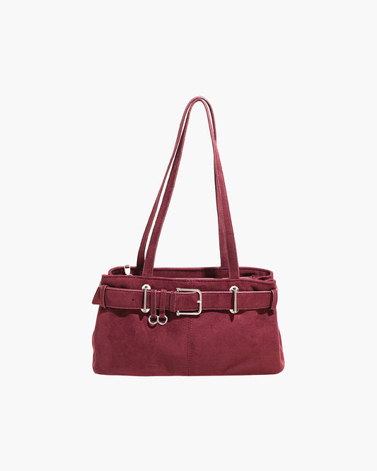 Nora Vegan Suede Shoulder Bag with Belt Buckle Closure