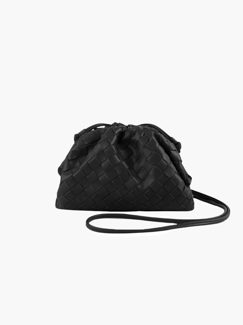 Rachel Compact Woven Faux Leather Pouch Crossbody Bag – Black – view 1