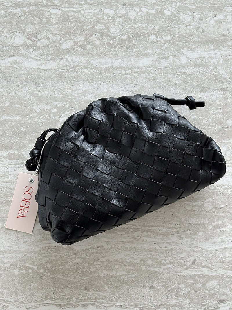 Rachel Compact Woven Faux Leather Pouch Crossbody Bag