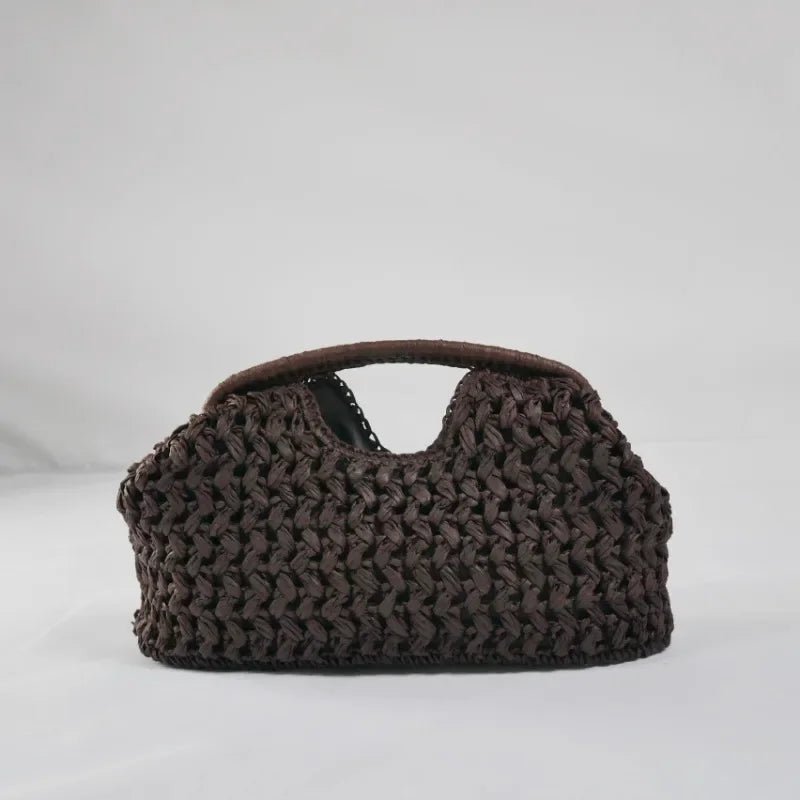 Celeste Woven Paper Straw Shell Clutch with Clip Closure – Brown – view 1