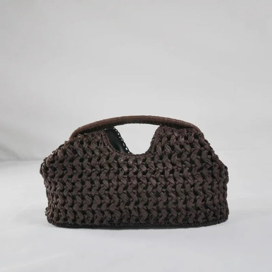 Celeste Woven Paper Straw Shell Clutch with Clip Closure – Brown