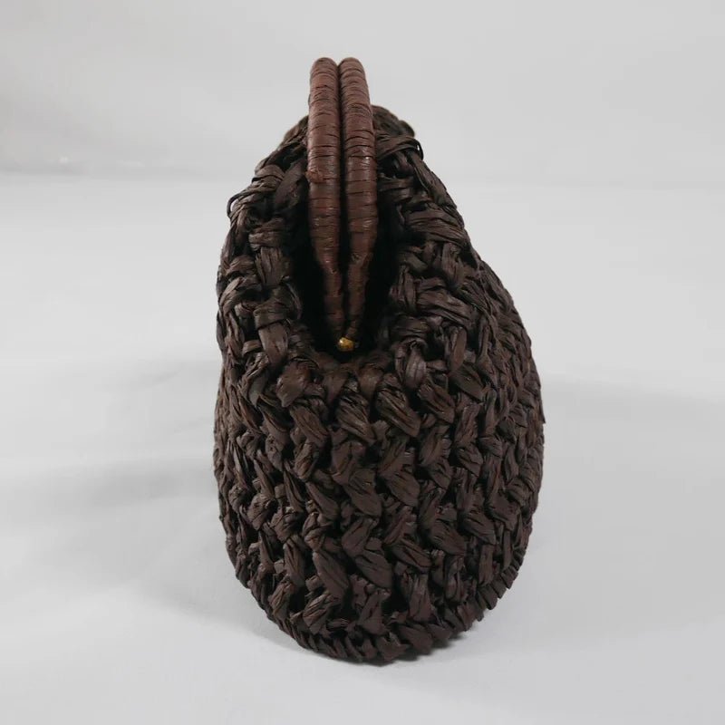 Celeste Woven Paper Straw Shell Clutch with Clip Closure – Brown