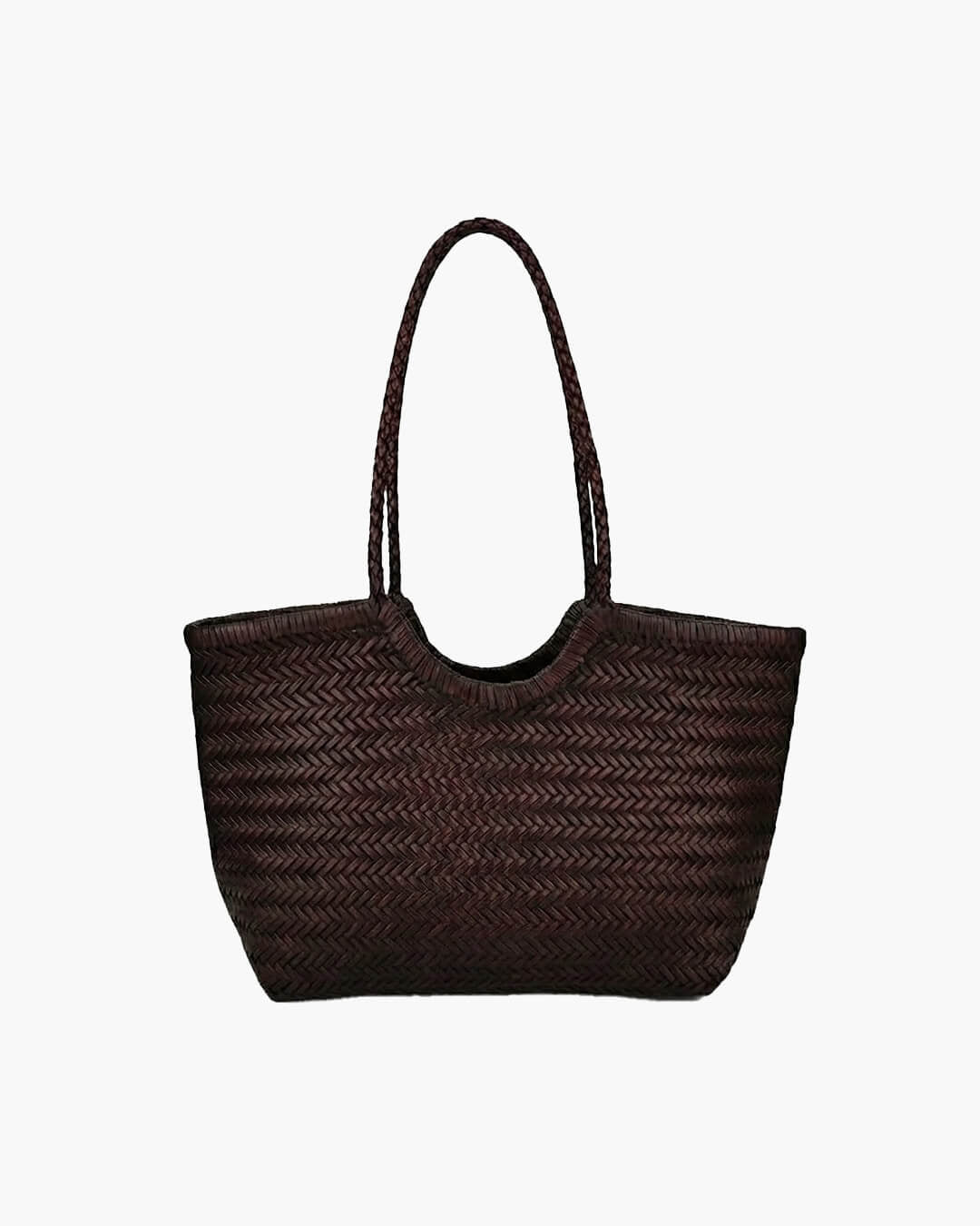 Rica Hand-Woven Faux Leather Shoulder Tote Bag – Dark Brown – view 1