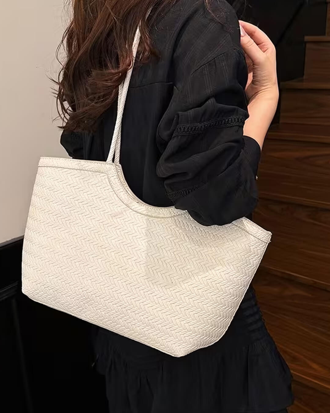 Rica Hand-Woven Faux Leather Shoulder Tote Bag