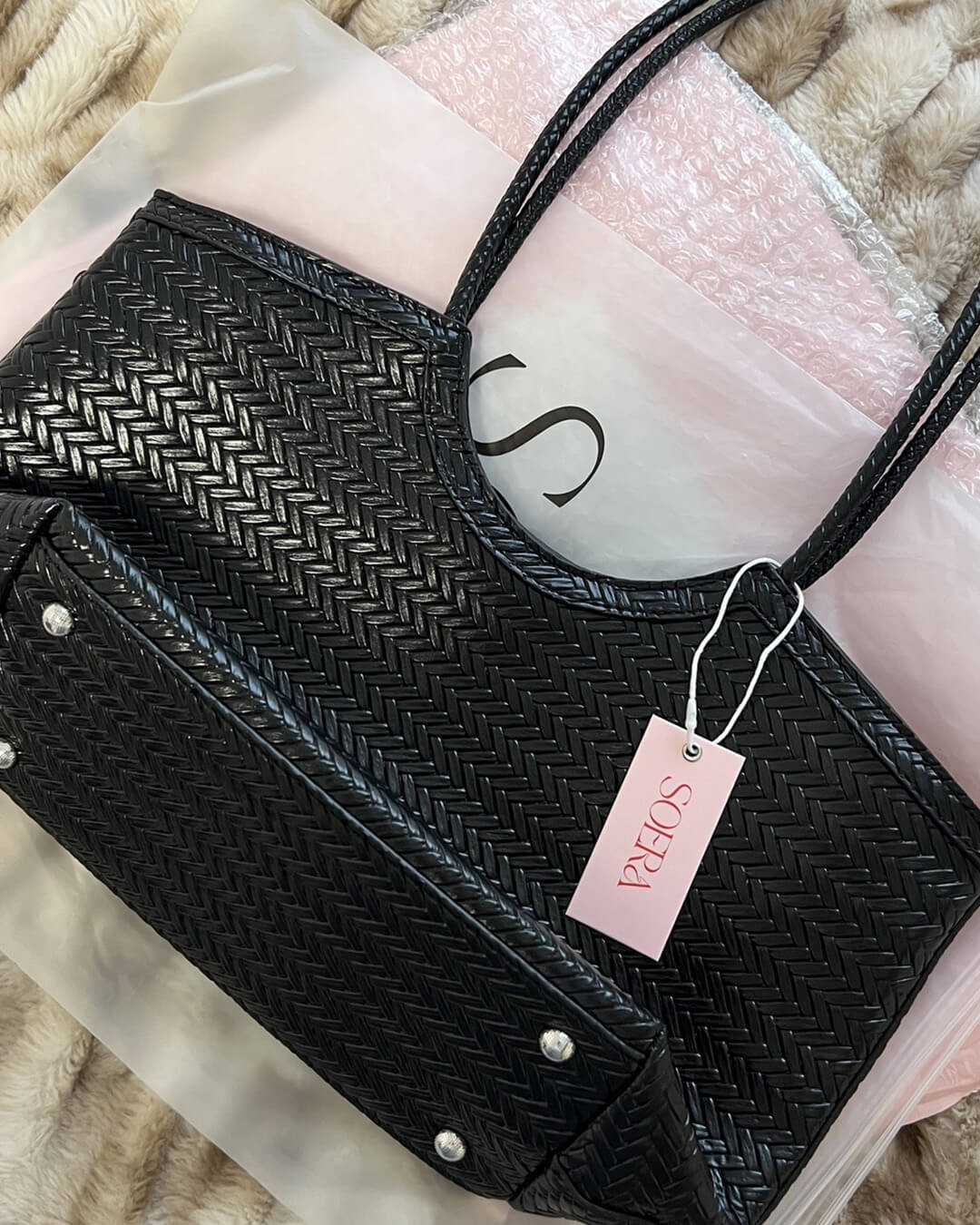 Rica Hand-Woven Faux Leather Shoulder Tote Bag