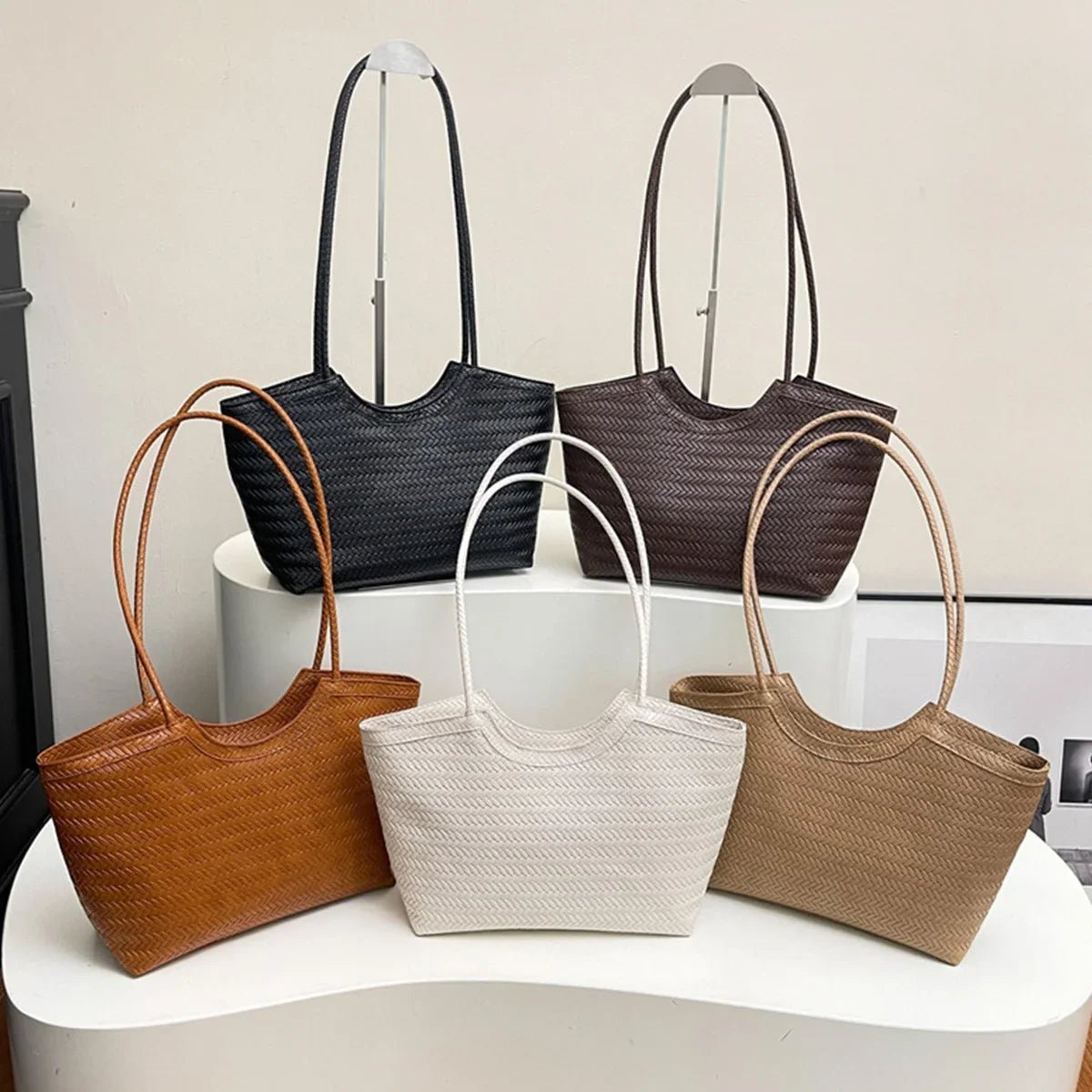 Elena Structured Textured Weave Vegan Leather Handbag – view 3