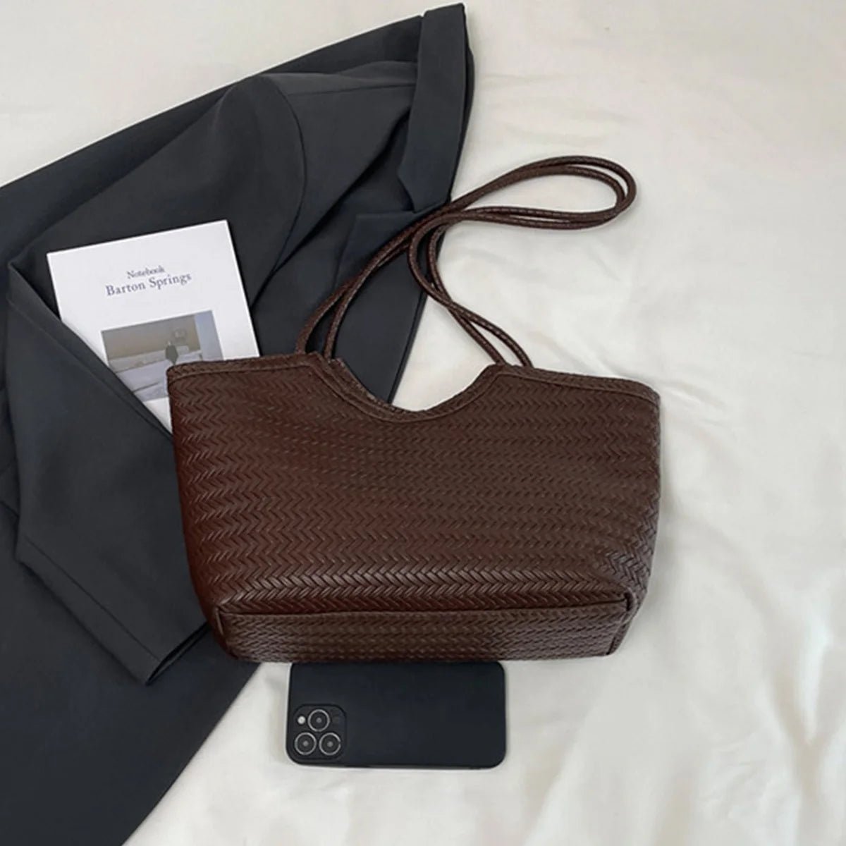 Elena Structured Textured Weave Vegan Leather Handbag – view 8