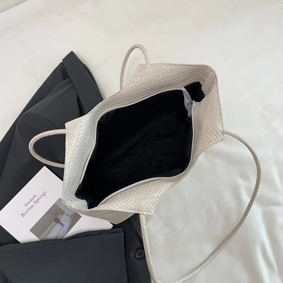Elena Structured Textured Weave Vegan Leather Handbag – view 9