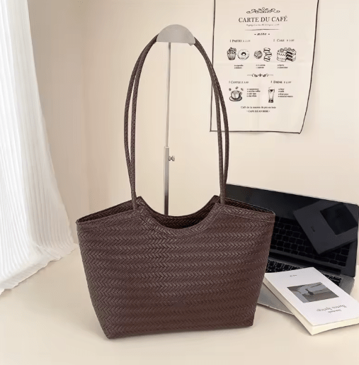 Elena Structured Textured Weave Vegan Leather Handbag – view 4