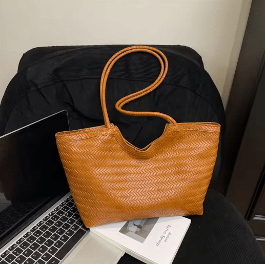 Elena Structured Textured Weave Vegan Leather Handbag – view 6