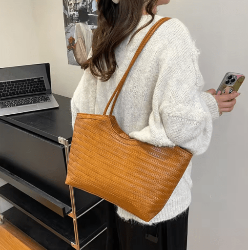 Elena Structured Textured Weave Vegan Leather Handbag – view 5
