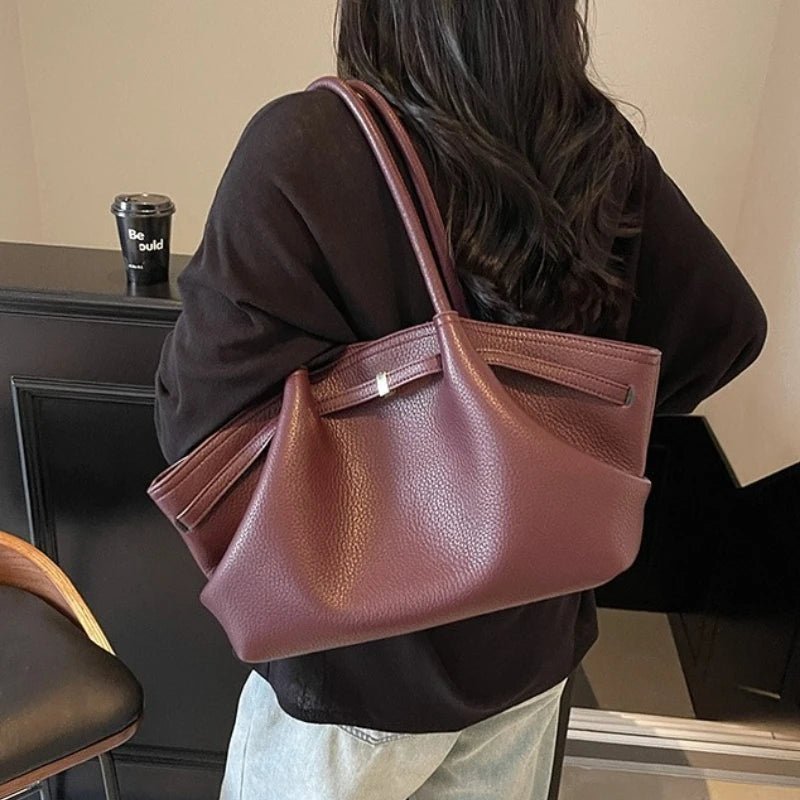 Sandy Structured PU Leather Underarm Shoulder Tote Bag – Burgundy – view 1