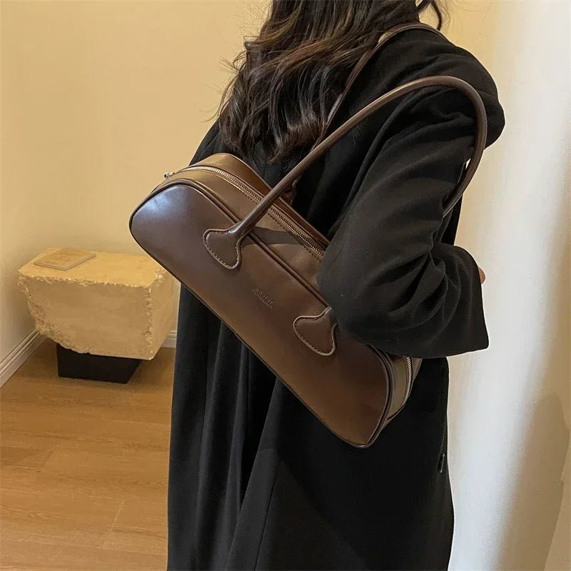 Sophia Retro PU Leather Long Handle Shoulder Bag with Zip – view 5