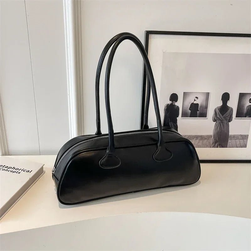 Sophia Retro PU Leather Long Handle Shoulder Bag with Zip