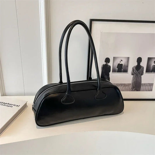 Sophia Retro PU Leather Long Handle Shoulder Bag with Zip