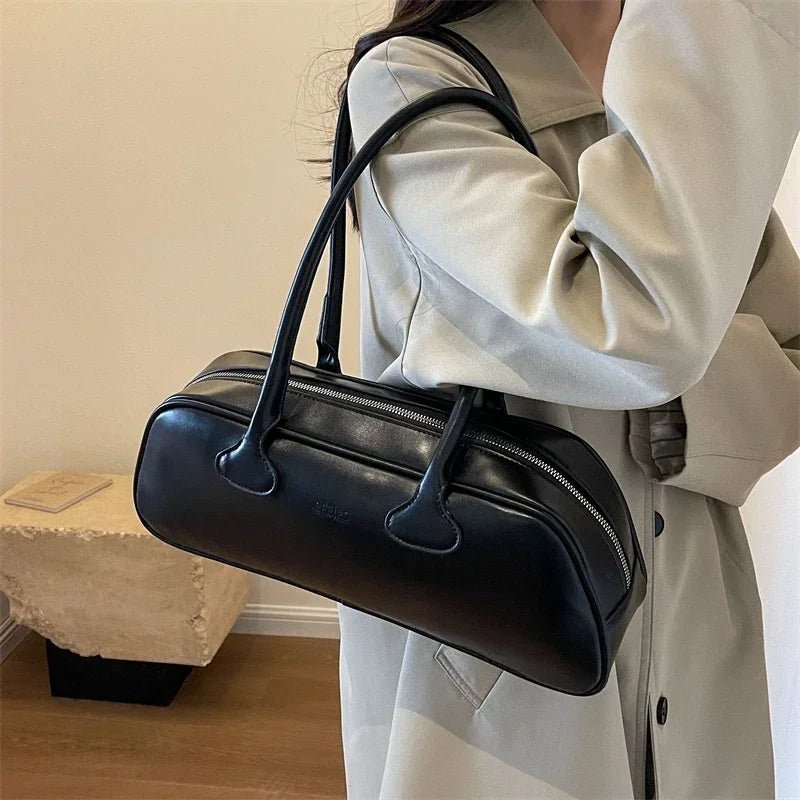 Sophia Retro PU Leather Long Handle Shoulder Bag with Zip – view 2