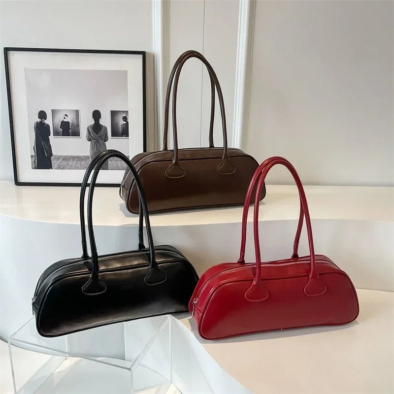 Sophia Retro PU Leather Long Handle Shoulder Bag with Zip – view 3