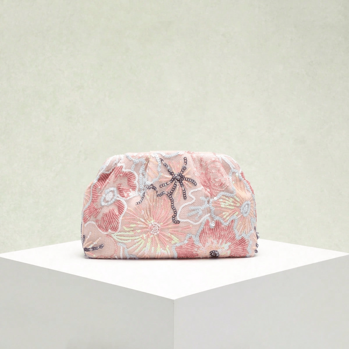 Sophia Floral Embroidered Sequin Evening Clutch Bag – view 1