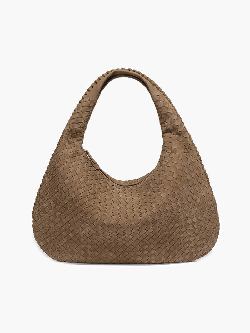 XL Woven Faux Suede Shoulder Bag with Braided Panels