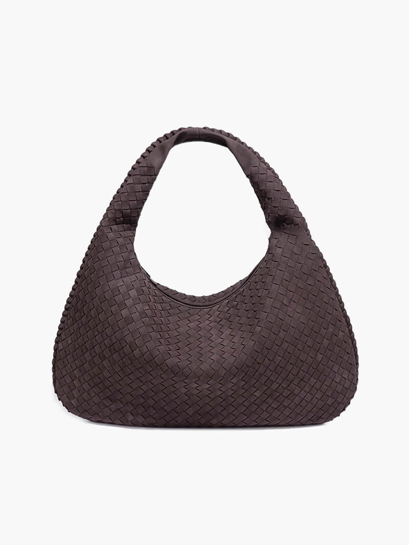 XL Woven Faux Suede Shoulder Bag with Braided Panels