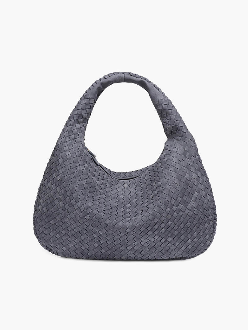 XL Woven Faux Suede Shoulder Bag with Braided Panels