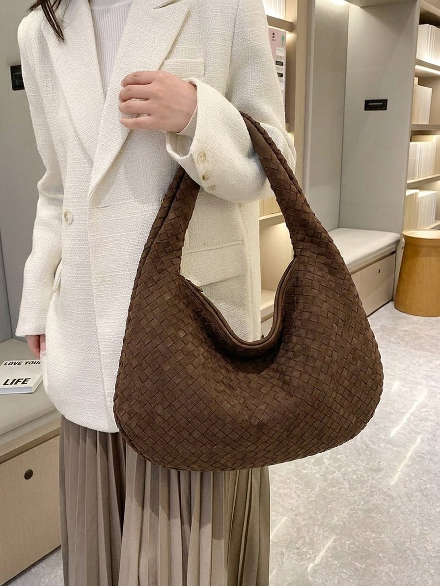 XL Woven Faux Suede Shoulder Bag with Braided Panels – view 7