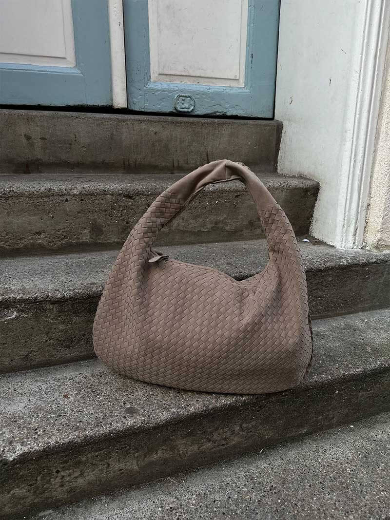 XL Woven Faux Suede Shoulder Bag with Braided Panels