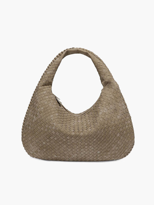 XL Woven Faux Suede Shoulder Bag with Braided Panels