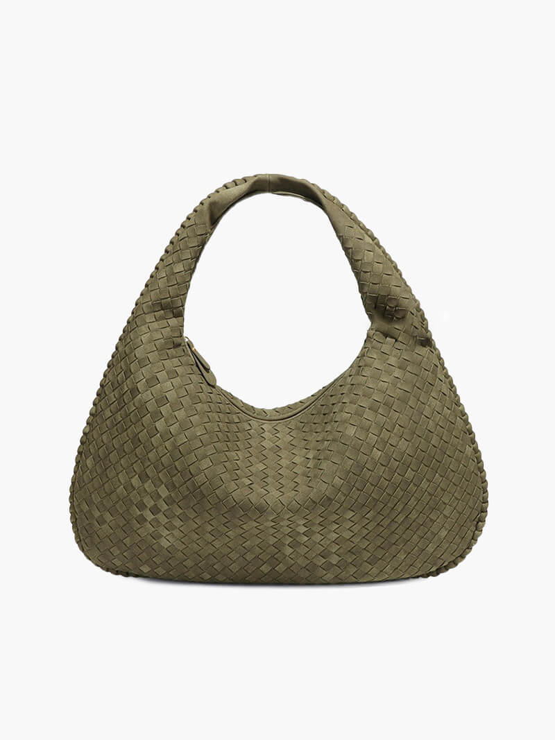 XL Woven Faux Suede Shoulder Bag with Braided Panels