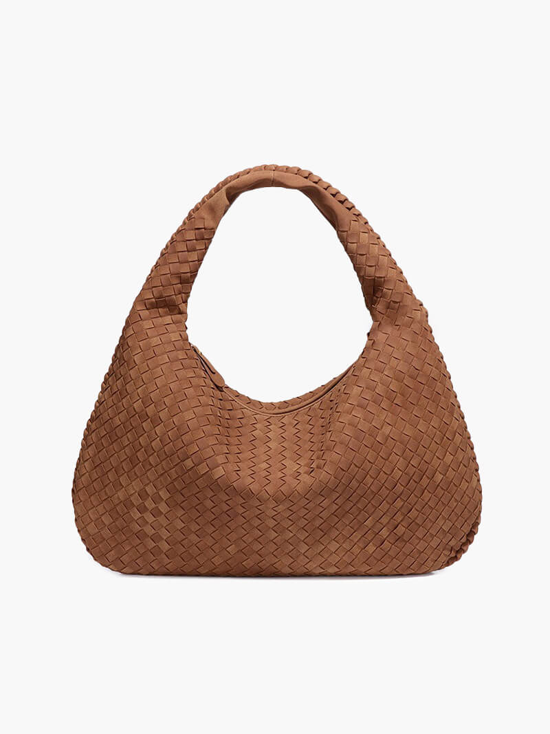 XL Woven Faux Suede Shoulder Bag with Braided Panels