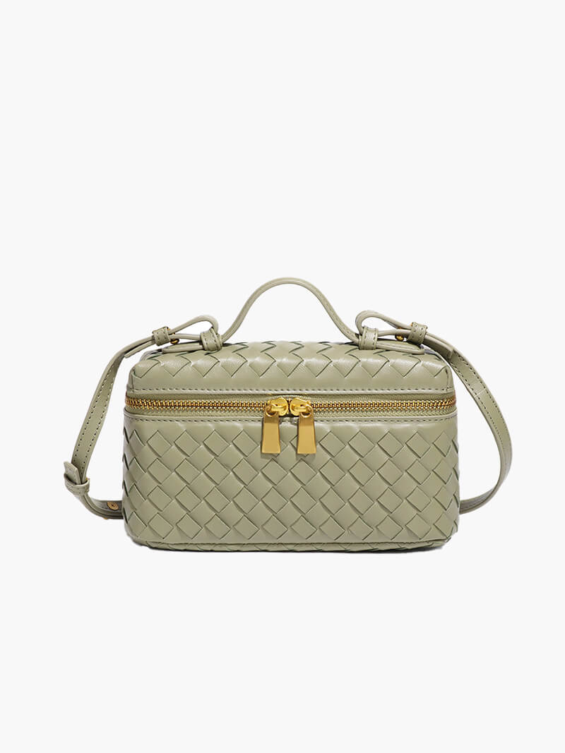 Tara Woven Vegan Leather Top Handle Bag with Gold-Tone Hardware – view 12