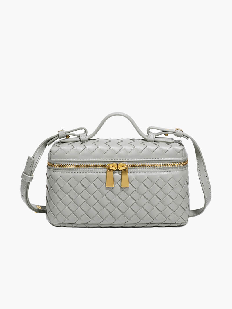 Tara Woven Vegan Leather Top Handle Bag with Gold-Tone Hardware – view 13