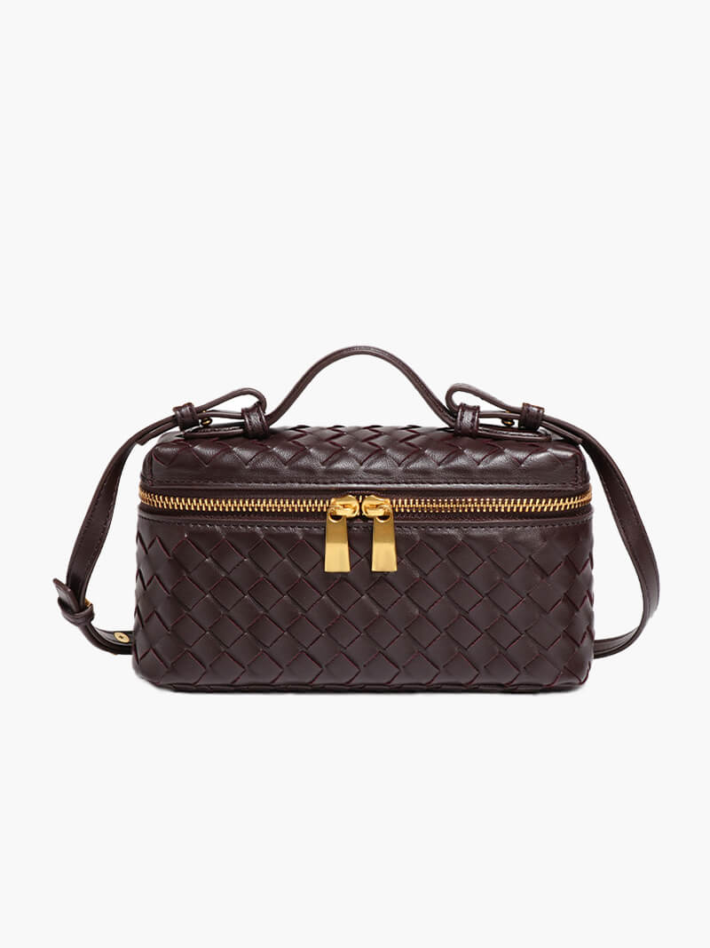 Tara Woven Vegan Leather Top Handle Bag with Gold-Tone Hardware – view 14