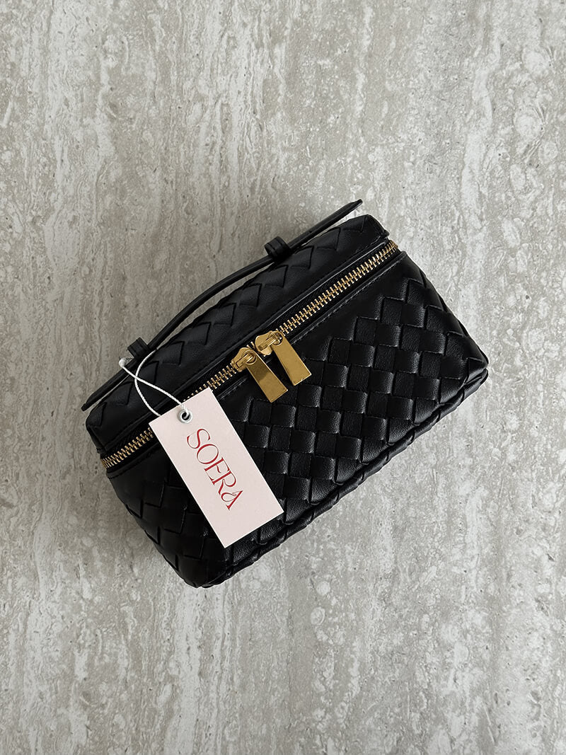 Tara Woven Vegan Leather Top Handle Bag with Gold-Tone Hardware – view 5