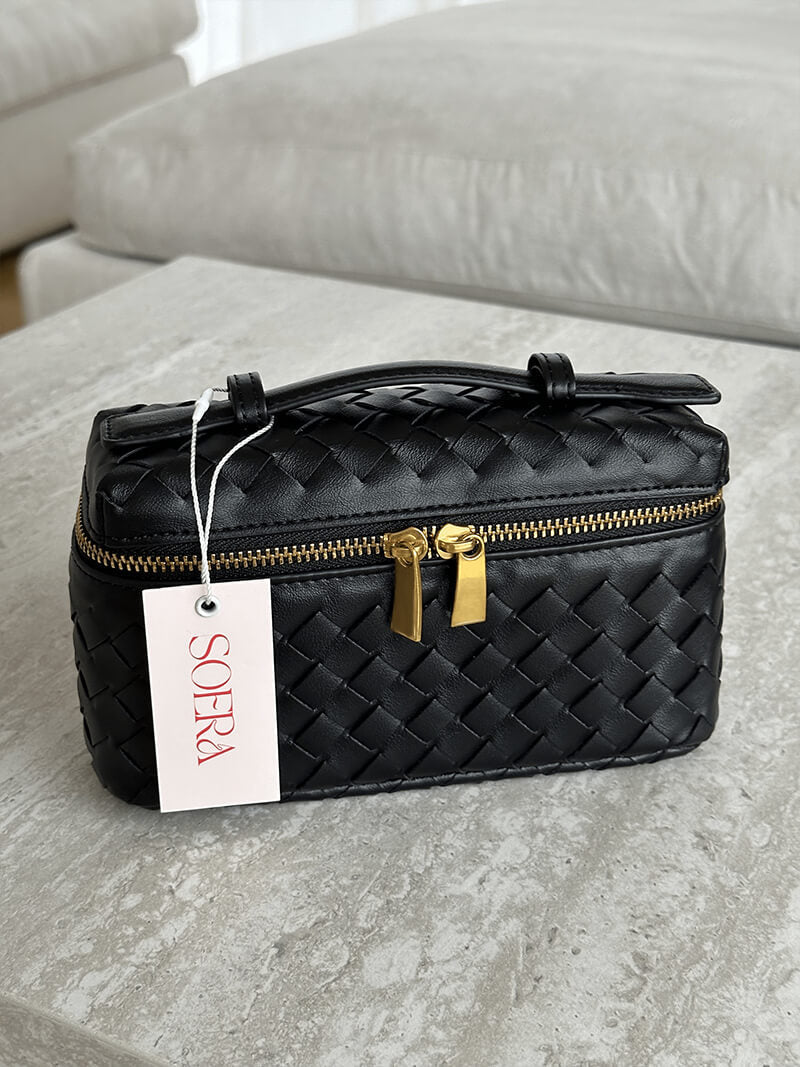 Tara Woven Vegan Leather Top Handle Bag with Gold-Tone Hardware – view 7