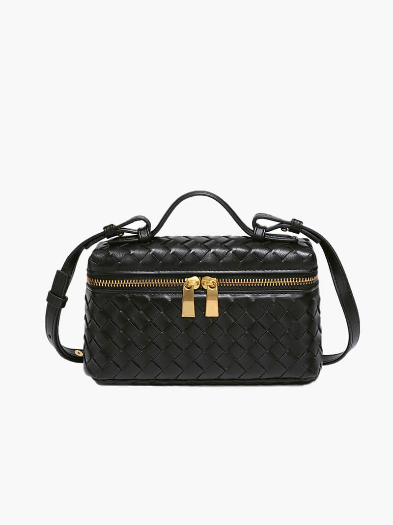Tara Woven Vegan Leather Top Handle Bag with Gold-Tone Hardware