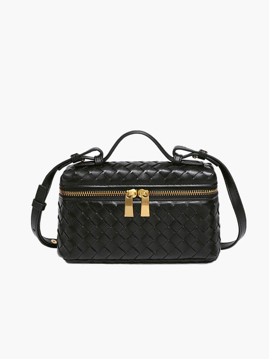 Tara Woven Vegan Leather Top Handle Bag with Gold-Tone Hardware